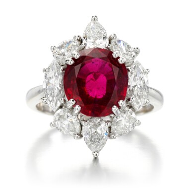 View full screen - View 1 of Lot 127. Ruby and diamond ring.