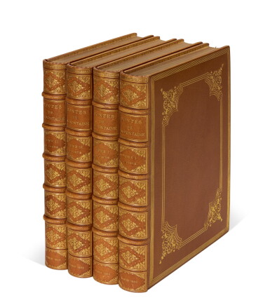 View full screen - View 1 of Lot 68. La Fontaine | Contes avec illustrations de Fragonard, 1883, 2 volumes bound in 4, tan morocco.