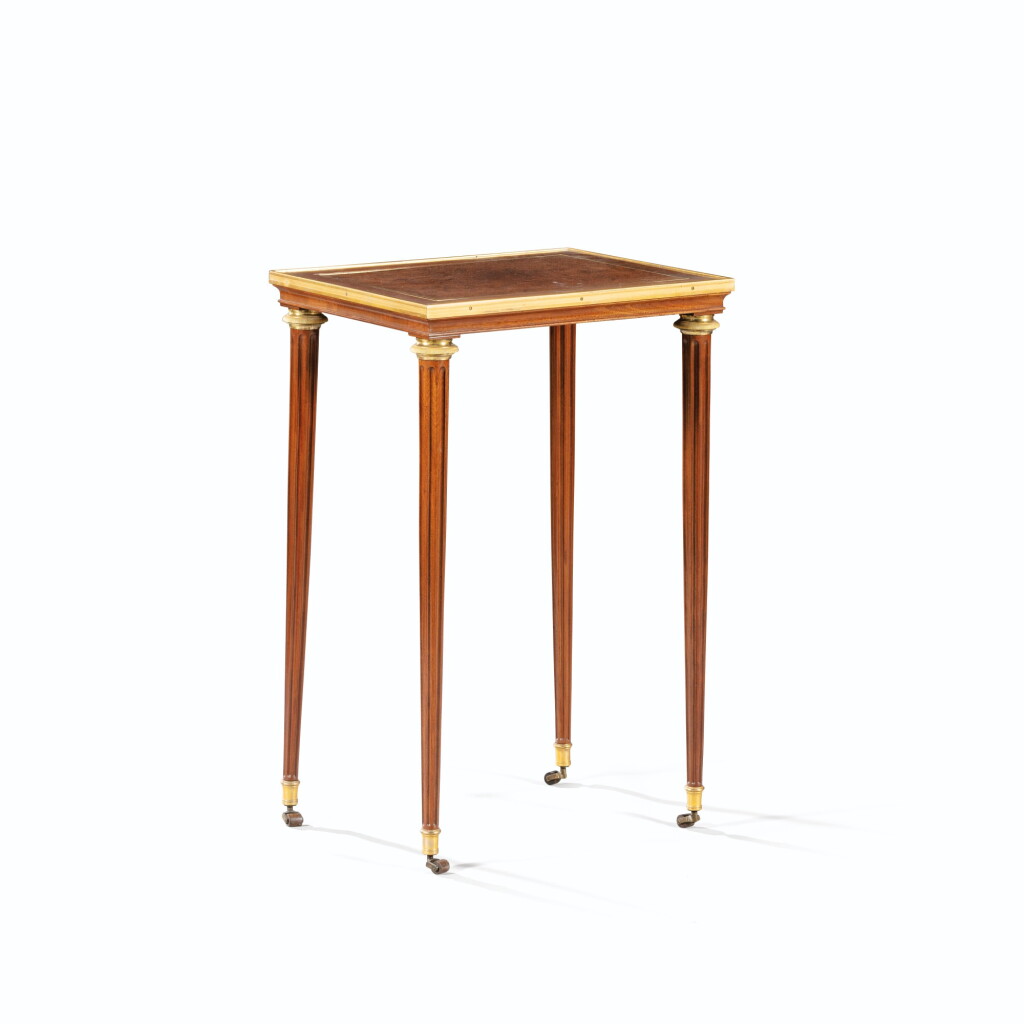 View full screen - View 1 of Lot 78. A LOUIS XVI MAHOGANY AND THUYA BURR TABLE LISEUSE, STAMPED A. WEISWEILER | PETITE TABLE LISEUSE EN PLACAGE D'ACAJOU ET LOUPE DE THUYA D'ÉPOQUE LOUIS XVI, ESTAMPILLÉE A. WEISWEILER.