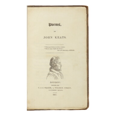 View full screen - View 1 of Lot 199. KEATS, JOHN | Poems. London: C. & J. Ollier, 1817.