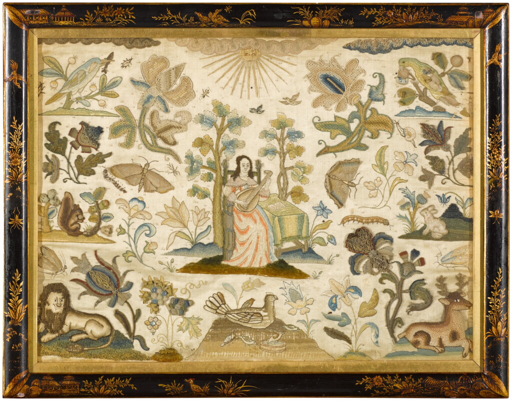 View full screen - View 1 of Lot 3. A Charles II embroidered and metal-thread pictorial panel, circa 1660.