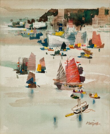 View full screen - View 1 of Lot 525. Dong Kingman 曾景文 | Hong Kong Harbor 香港海灣.