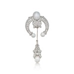 Natural Pearl and Diamond Jabot Pin