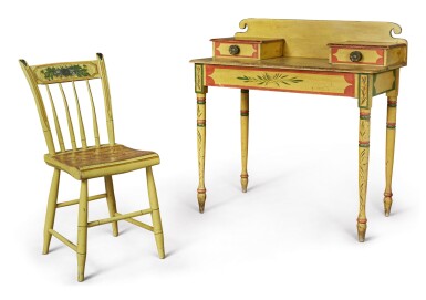View full screen - View 1 of Lot 81. A Fine Classical Polychrome Paint-Decorated Pine Dressing Table, Maine, Circa 1825-1840.