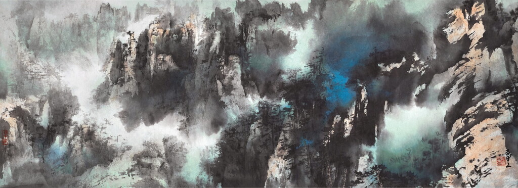View full screen - View 1 of Lot 3219. 何百里 浮嵐積翠 | He Baili, Lush Mountains in Mist.