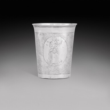 View full screen - View 1 of Lot 447. A silver beaker, maker's mark only, HM conjoined, probably Swedish, circa 1700.