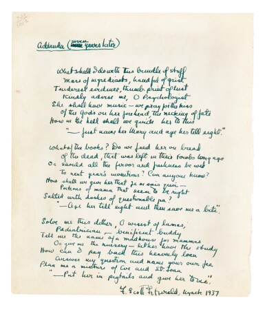 View full screen - View 1 of Lot 144. Fitzgerald, two autograph manuscript poems, 1931 and 1937.