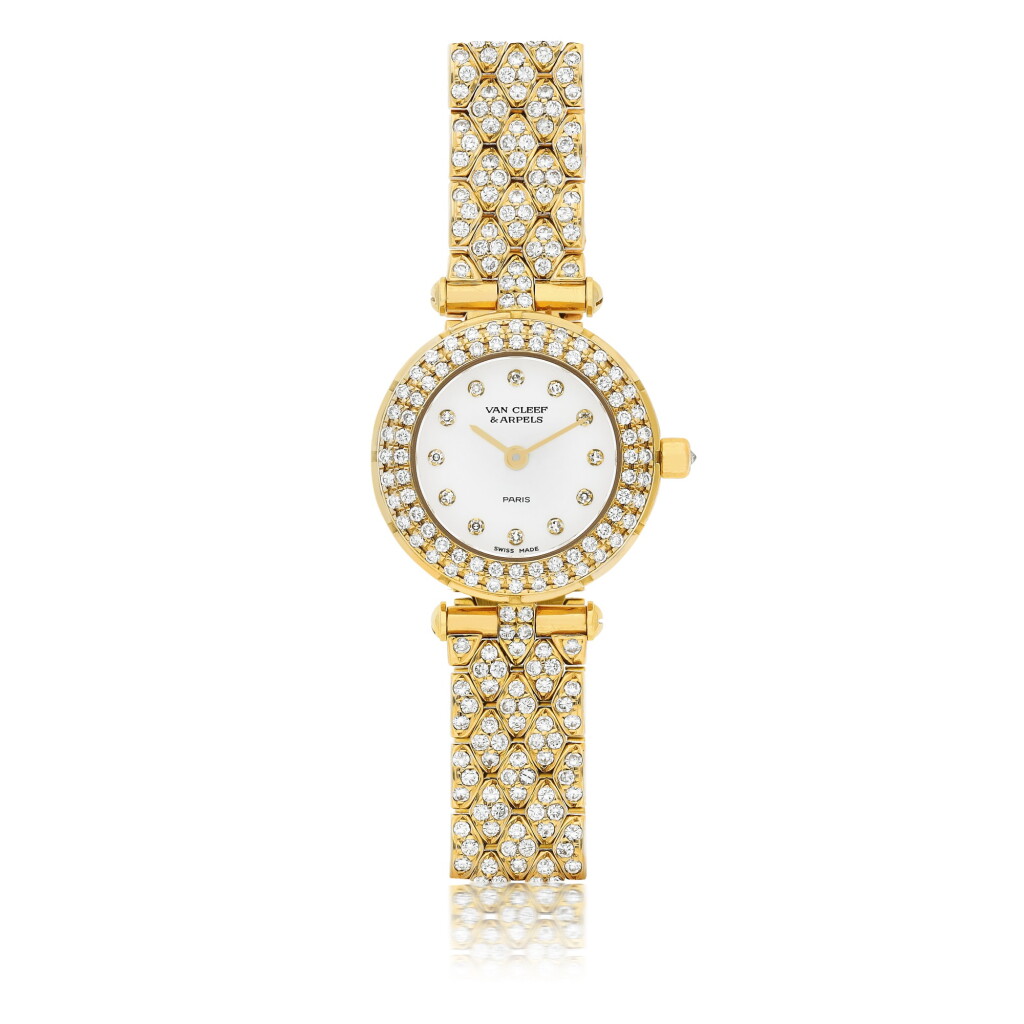 View full screen - View 1 of Lot 189. VAN CLEEF & ARPELS | A YELLOW GOLD AND DIAMOND SET BRACELET WATCH CIRCA 2010.