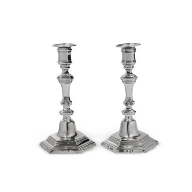 View full screen - View 1 of Lot 22. A Pair of Louis XV Silver Table Candlesticks, Barthelemy Samson, Toulouse, 1762.
