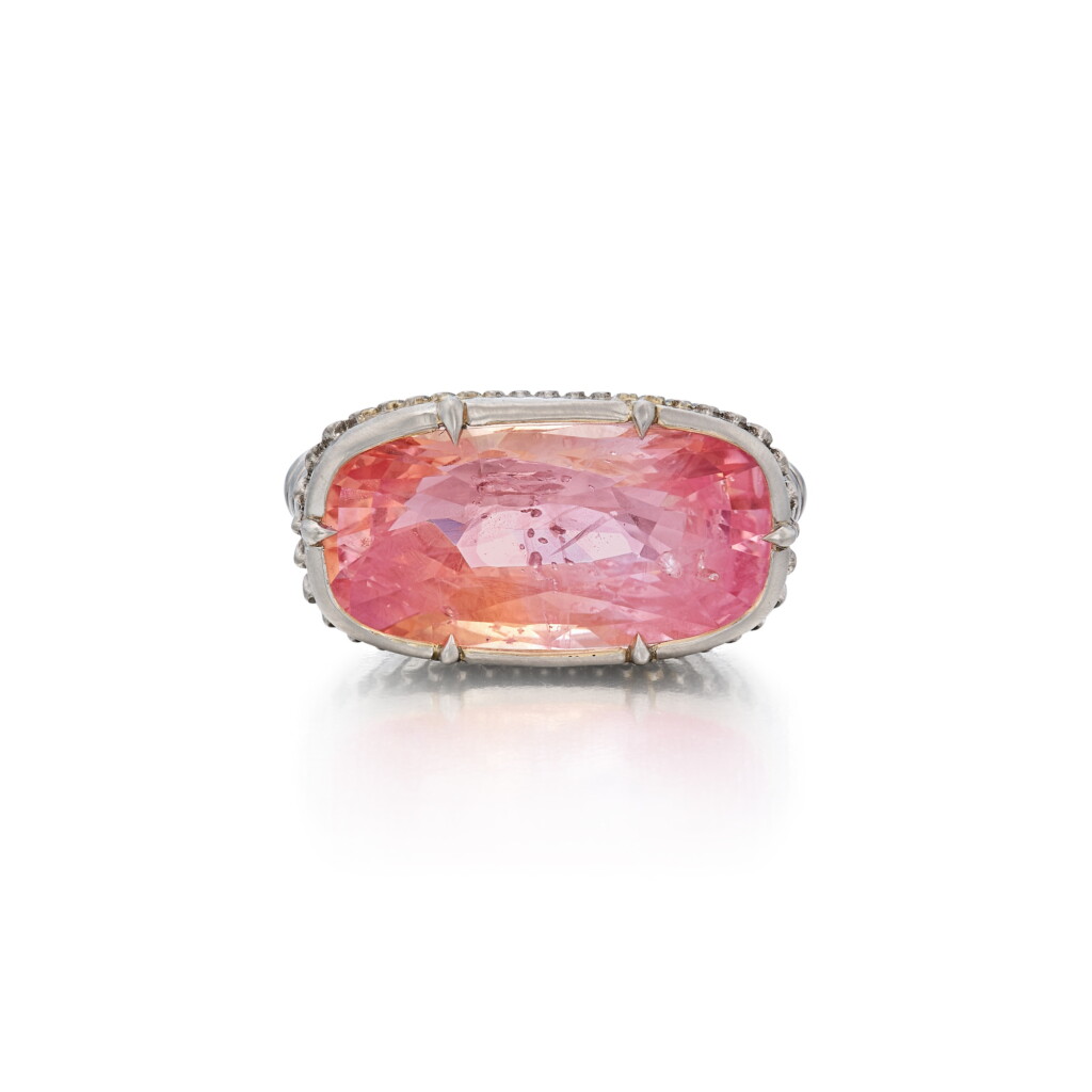 View full screen - View 1 of Lot 416. Padparadscha Sapphire and Diamond Ring.