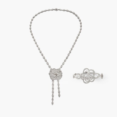 View full screen - View 1 of Lot 1314. Diamond 'Camélia' Necklace and Bangle | 香奈兒 | 鑽石 ‘Camélia’ 項鏈 及 手鐲.