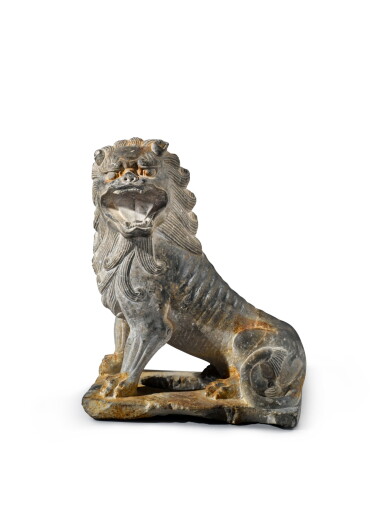 View full screen - View 1 of Lot 224. A carved limestone figure of a lion, Tang dynasty | 唐 石灰石雕坐獅.