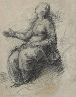 A seated woman with a subsidiary study of clasped hands