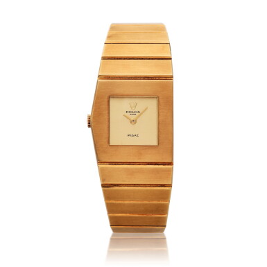 View full screen - View 1 of Lot 428. Reference 9768 Midas | A yellow gold asymmetrical bracelet watch, Circa 1970.