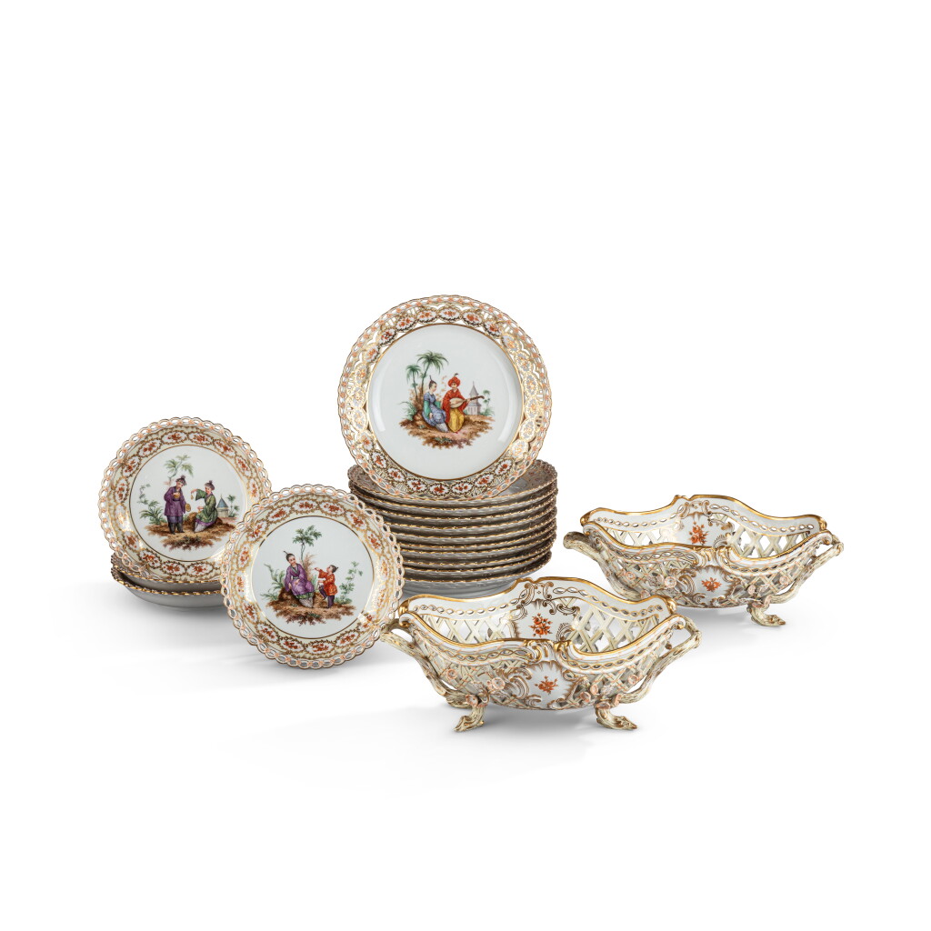 View full screen - View 1 of Lot 573. A Berlin (K.P.M.) porcelain chinoiserie part dessert service, 19th century.