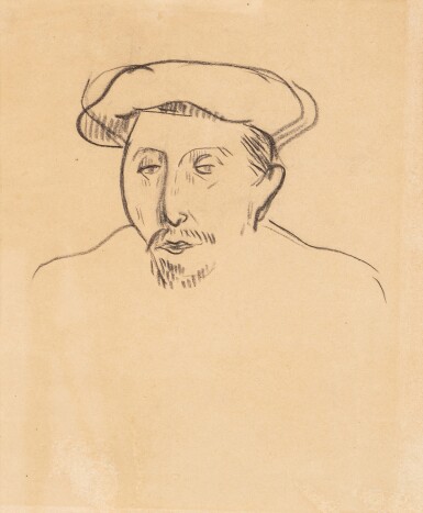 View full screen - View 1 of Lot 12. Auto portrait au béret (recto); Falaises dans la mer (verso).