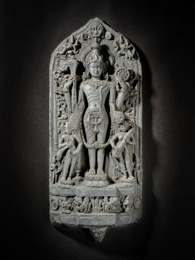 View full screen - View 1 of Lot 164. A black stone stele depicting Vishnu, East India, Pala period, 11th / 12th century.