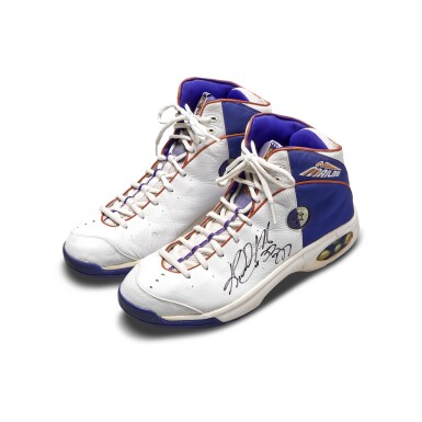 View full screen - View 1 of Lot 56. Karl Malone Worn and Dual Signed Converse All Star PE Sample | Size 16.