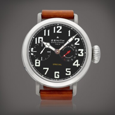 View full screen - View 1 of Lot 8715. Montre d'Aeronef Type 20, Reference 95.2420.5011 | A limited edition stainless steel chronograph wristwatch with power reserve indication, Circa 2012 | 真力時 | Montre d'Aeronef Type 20 型號 95.2420.5011 | 限量版精鋼計時腕錶,備動力儲備顯示,約2012年製.