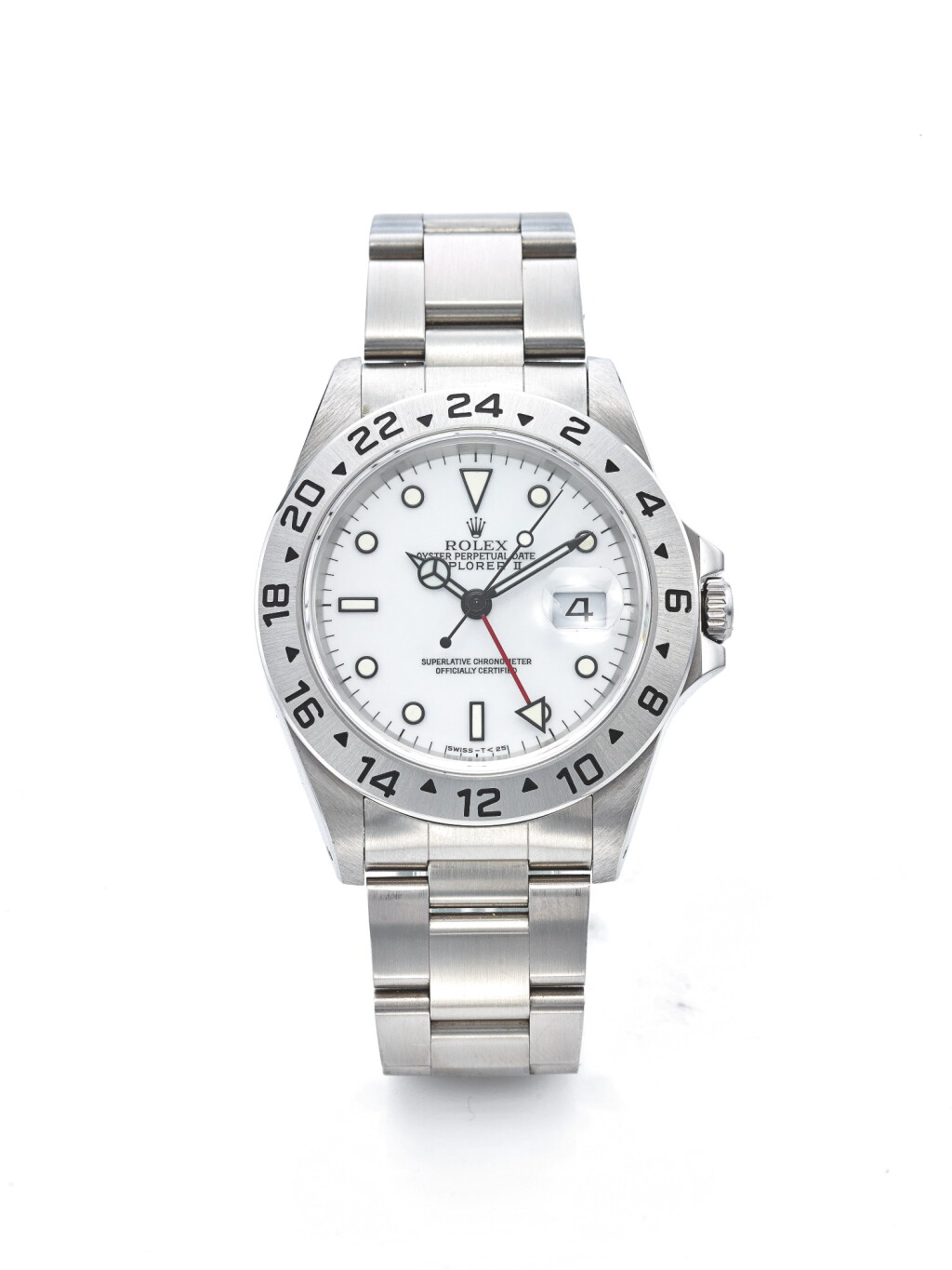 View full screen - View 1 of Lot 5. ROLEX | REF 16570 EXPLORER II, A STAINLESS STEEL AUTOMATIC DUAL TIME ZONE WRISTWATCH WITH DATE, 24-HOUR INDICATION AND BRACELET CIRCA 1996.