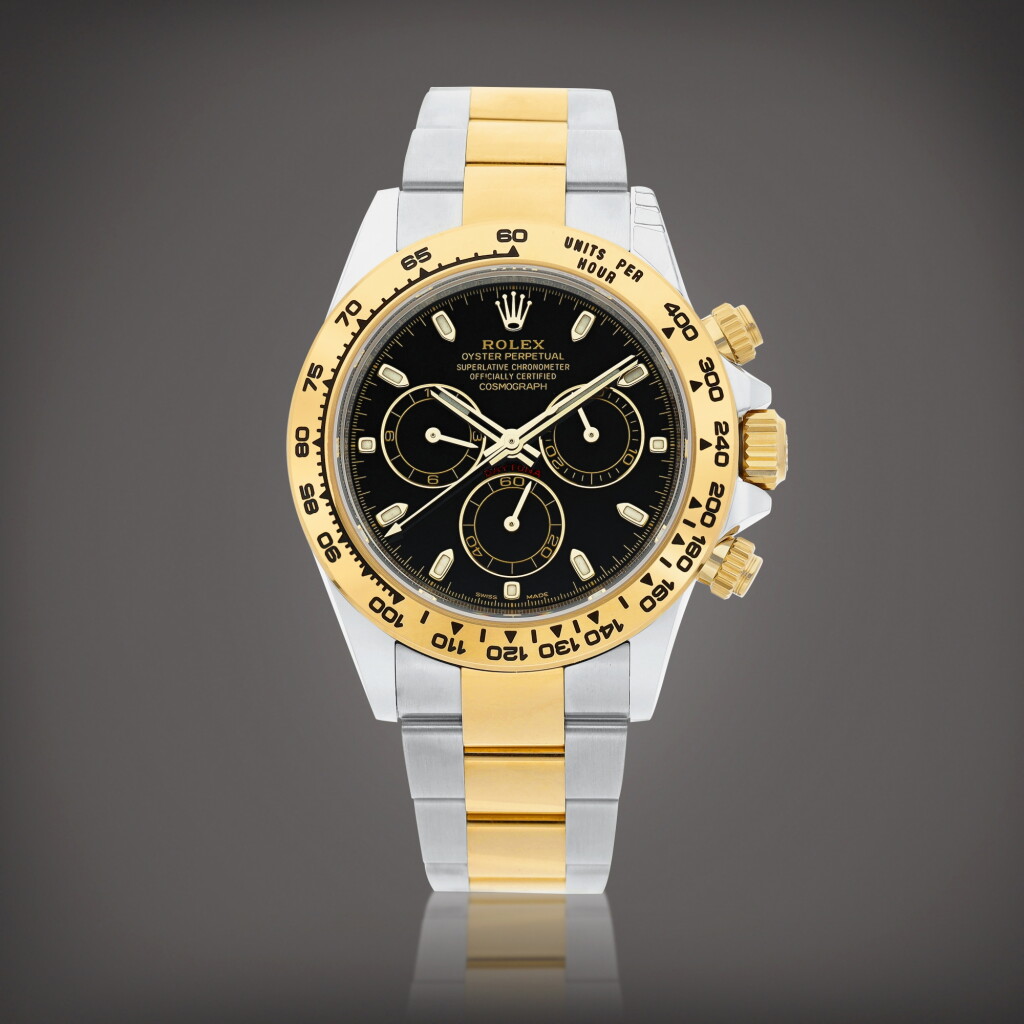 View full screen - View 1 of Lot 8741. Cosmograph Daytona, Reference 116503 | A yellow gold and stainless steel chronograph wristwatch with bracelet, Circa 2022 | 勞力士 Cosmograph Daytona型號116503 | 黃金及精鋼計時鏈帶腕錶,約2022年製.