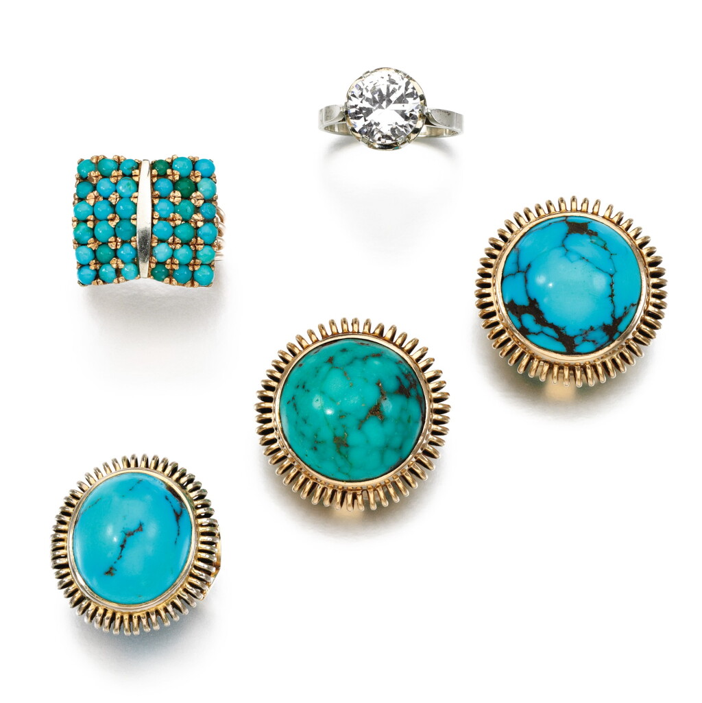 View full screen - View 1 of Lot 377. Turquoise demi-parure, turquoise ring, 1960s.
