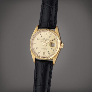 View full screen - View 1 of Lot 127. Reference 16078 Datejust | A yellow gold automatic wristwatch with date, Circa 1983.