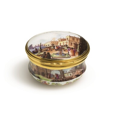 View full screen - View 1 of Lot 8. A Meissen porcelain bombé snuff box with gold mounts by Louis Métayer, Amsterdam, 1741.