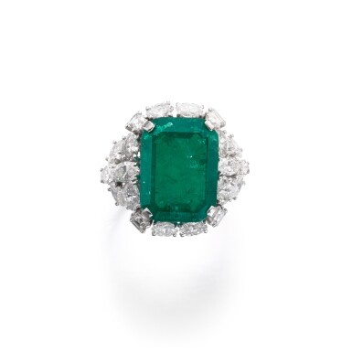 View full screen - View 1 of Lot 346. Emerald and diamond ring.