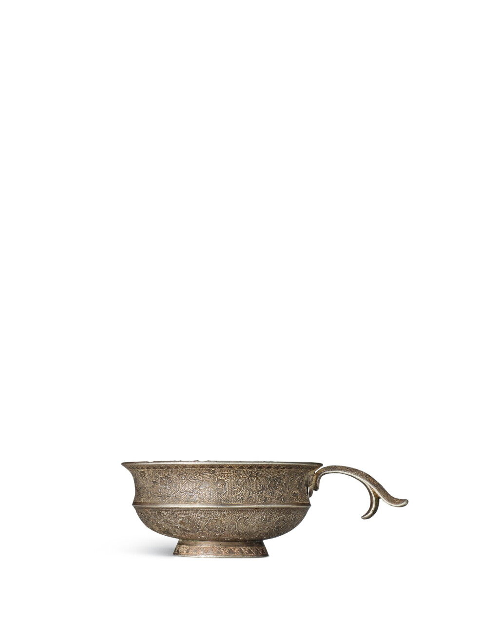 View full screen - View 1 of Lot 351. A silver 'bird and flower' handled cup, Tang dynasty | 唐 銀鏨花鳥紋單把盃.