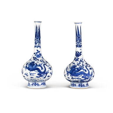 View full screen - View 1 of Lot 209. A pair of blue and white bottle vases Qing Dynasty, Kangxi period.
