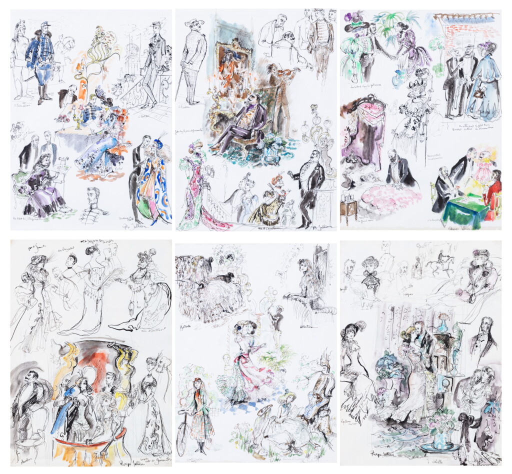 View full screen - View 1 of Lot 133. Scènes de la "Recherche du temps perdu" de Marcel Proust. 6 planches de dessins originaux.
