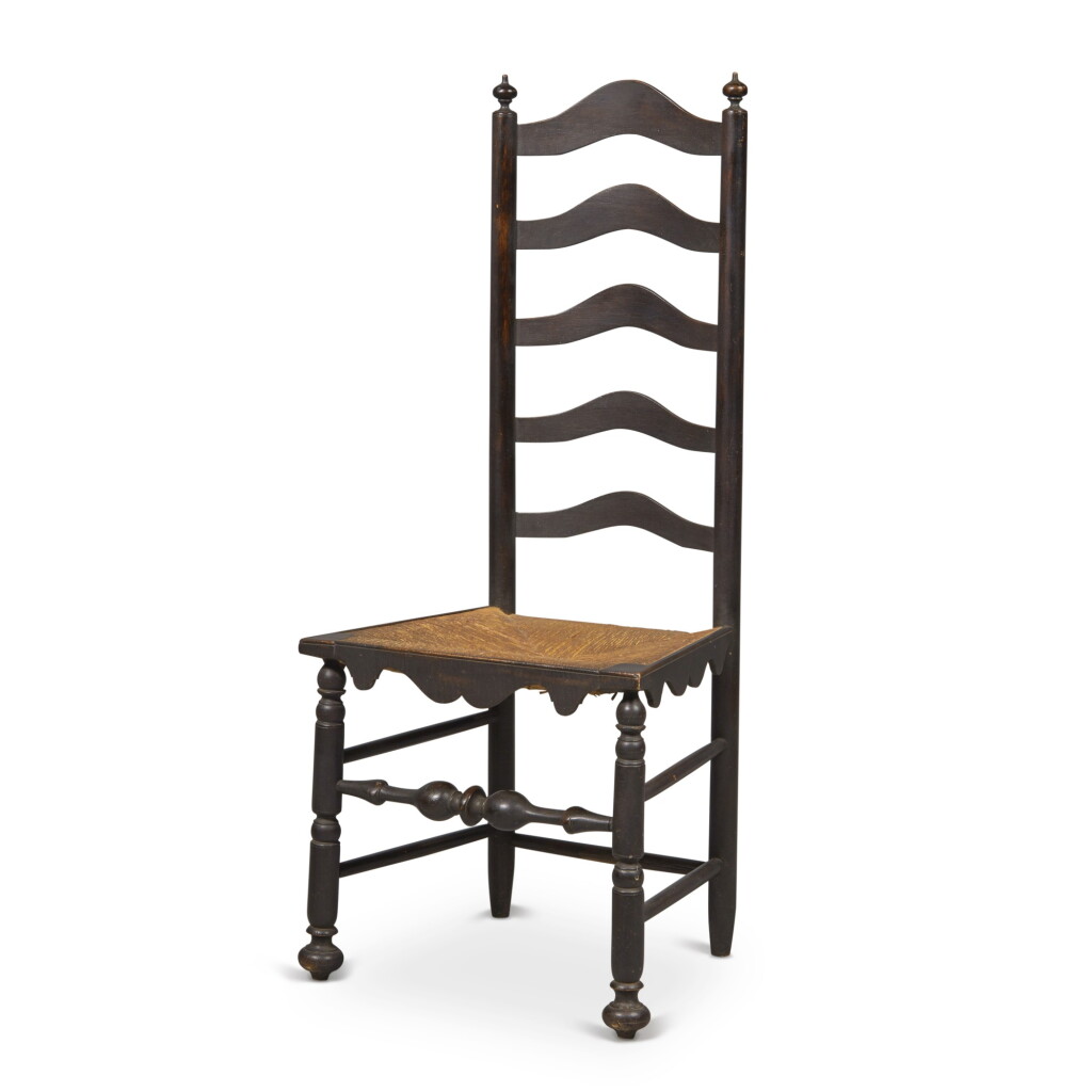 View full screen - View 1 of Lot 86. Very Rare William and Mary Brown-Painted Maple Slat-Back Side Chair, Philadelphia, Pennsylvania, Circa 1735.