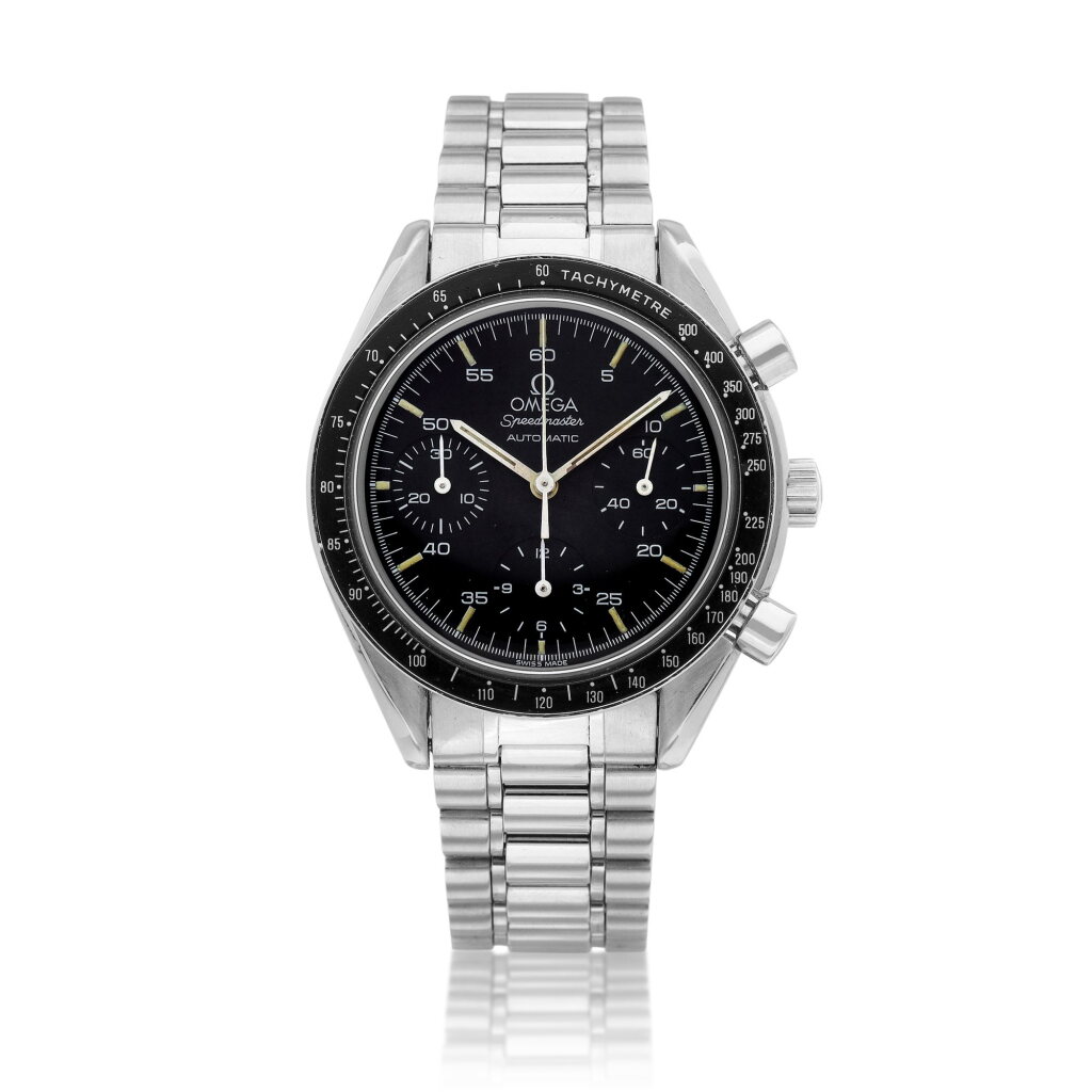 View full screen - View 1 of Lot 8239. Speedmaster Reduced, Reference 3510 | A stainless steel chronograph wristwatch with bracelet, Circa 1997 | 歐米茄 超霸系列 Reduced 型號3510 | 精鋼計時鏈帶腕錶,約1997年製.