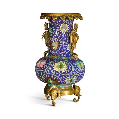 View full screen - View 1 of Lot 56. A FRENCH GILT-BRONZE MOUNTED CHINESE-STYLE POLYCHROME PORCELAIN VASE, CIRCA 1860, IN THE MANNER OF FERDINAND BARBEDIENNE.
