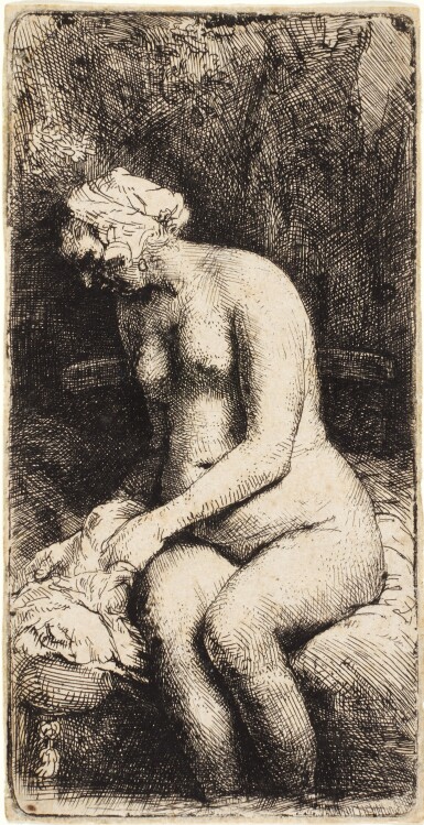 View full screen - View 1 of Lot 49. Woman Bathing her Feet at a Brook (B., Holl. 200; New Holl. 309; H. 298).
