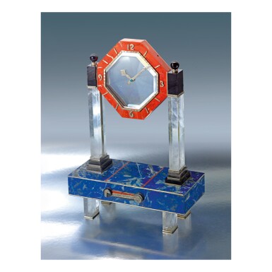 View full screen - View 1 of Lot 943. SWISS | A HARDSTONE ROCK CRYSTAL AND DIAMOND-SET DESK TIMEPIECE CIRCA 1960 | 瑞士製 | 硬石配水晶及鑽石座鐘,年份約1960.