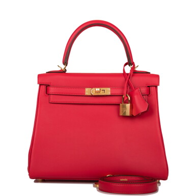 View full screen - View 1 of Lot 54. Rouge de Coeur Swift Leather Retourne Kelly 25 Gold Hardware, 2020.