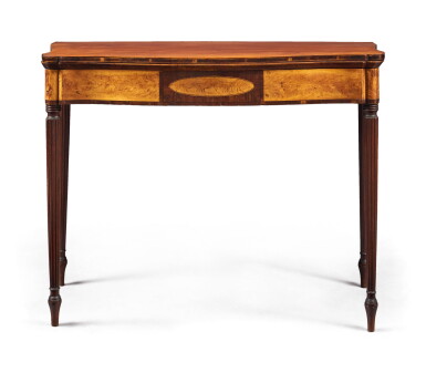 View full screen - View 1 of Lot 112. The 'Dolley Madison' Very Fine Federal Inlaid and Figured Mahogany, Birchwood and Rosewood Serpentine Games Table, Portsmouth, New Hampshire, circa 1805.