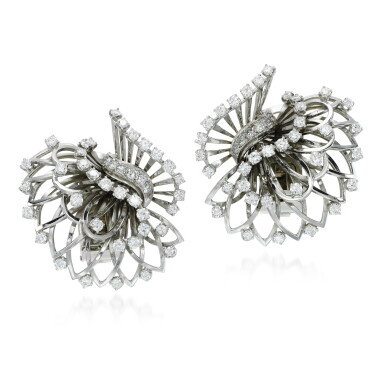 View full screen - View 1 of Lot 81. Boucheron | Pair of diamond earrings/dress clips, 1960s.