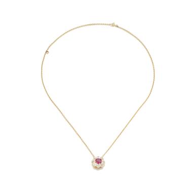 View full screen - View 1 of Lot 906. Ruby and diamond pendent necklace.