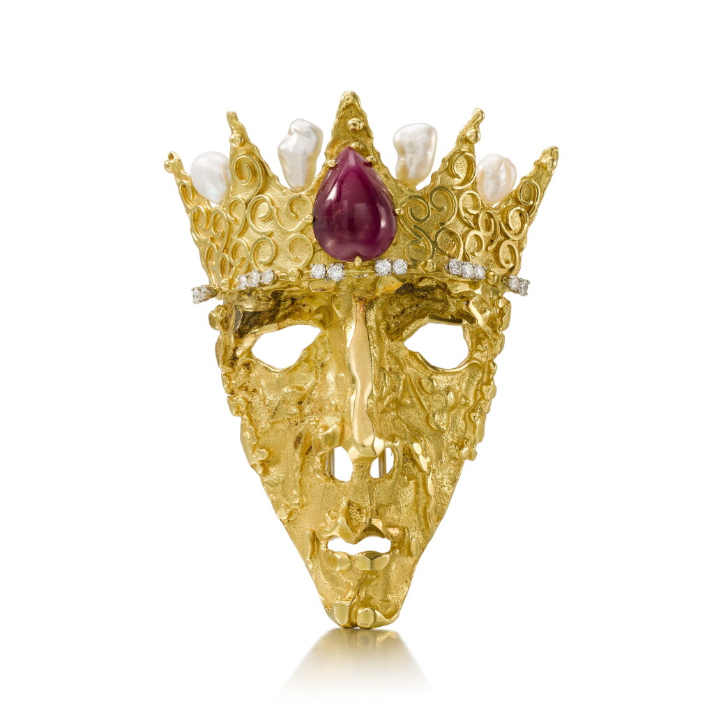 View full screen - View 1 of Lot 33. Ruby, Pearl, Diamond Mask Brooch.