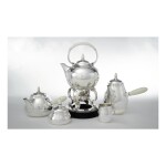 A FIVE-PIECE DANISH SILVER TEA SET, NO. 80A-D, DESIGNED BY GEORG JENSEN, GEORG JENSEN SILVERSMITHY, COPENHAGEN, CIRCA 1945-77