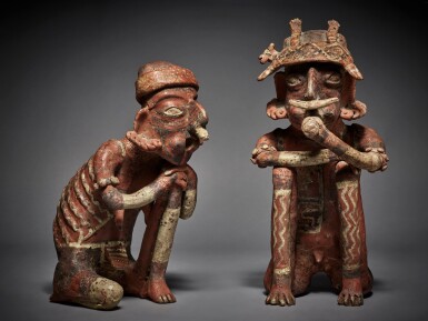 View full screen - View 1 of Lot 21. Nayarit Seated Emaciated Couple, Ixtlán del Rio style, Protoclassic, circa 300 BC - AD 300.