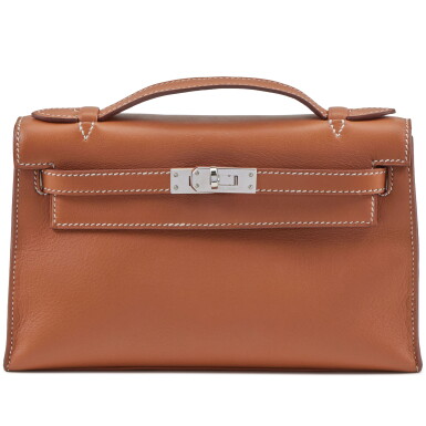 View full screen - View 1 of Lot 12. Gold Swift Kelly Pochette Palladium Hardware, 2012.