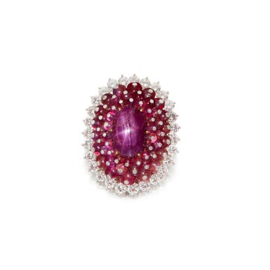 View full screen - View 1 of Lot 41. Star Ruby, Ruby and Diamond Brooch.