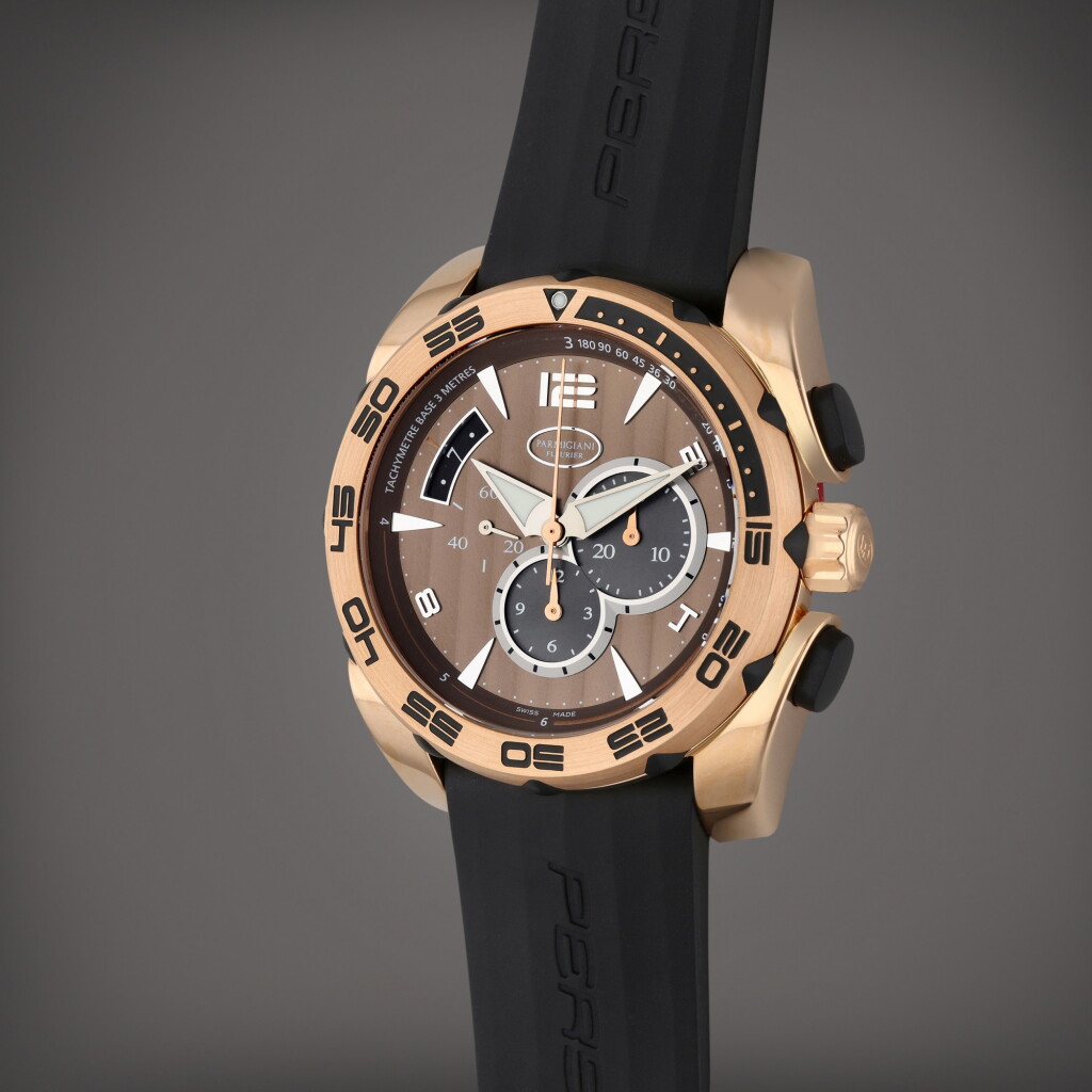 View full screen - View 1 of Lot 55. ‘Pershing’ Chronograph | A limited edition pink gold automatic chronograph wristwatch with date, Circa 2015.
