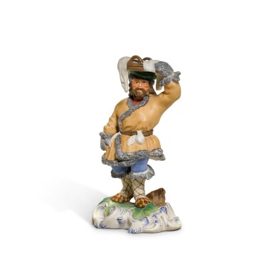 View full screen - View 1 of Lot 283. A biscuit porcelain figure of a vendor, Gardner Porcelain Factory, Verbilki, circa 1840-50 .