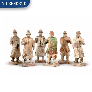 View full screen - View 1 of Lot 29. A SET OF SIX CHINESE MING-STYLE PAINTED POTTERY FIGURES OF ATTENDENTS, 20TH CENTURY.