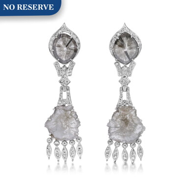 View full screen - View 1 of Lot 21. Pair of Diamond Pendant-Earrings.